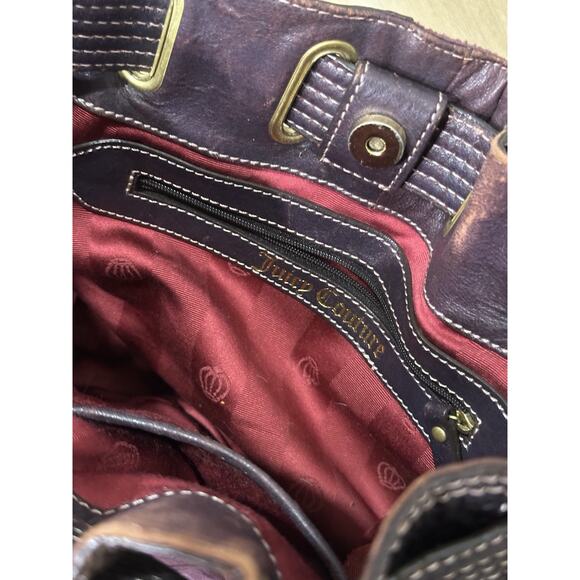 Vintage Y2K Juicy Couture Dark Purple / Maroon Velour Hobo Bag Metal Medallion - Picture 11 of 11